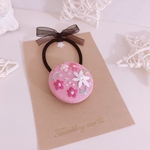 お花刺繍♡くるみボタンヘアゴム②(ピンク)