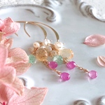 ＊再販＊【14kgf】シトリン×ピンクサファイア＊マーキスフックピアス