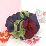 古都の調べ☆3色ふんわりシュシュ〜紺×抹茶×小豆