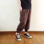 ゆるっとパンツ。もんぺみたいなトリプルガーゼのパンツ。こげ茶。フリーサイズ。【受注製作】