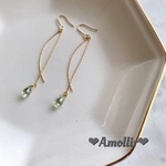 アメリカンピアス ピアス アクリル チェーン シンプル 天然石 ガラス イヤリング 樹脂ピアス サージカルステンレス ニッケルフリー アレルギー対応 グリーン/ひと粒しずくビーズのアメリカンピアス