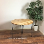 【tamacoro0413様オーダー品】国産杉の無垢材ダイニングテーブル　円形 100cm　オーク色　アイアン脚　丸型　円卓