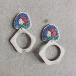 aqua blue×stone刺繍ピアス