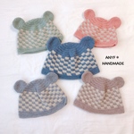 送料無料＊小さめチェック柄＊ベビー用くま耳ニット帽