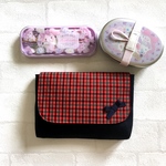 【お弁当袋】マジックテープ・封筒型・蓋つき・フタつき・横入れ・女の子・ギンガムチェック・リボン・シンプル