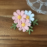 ★再販★秋桜コスモス・ブローチ　ピンク白　