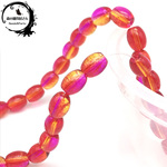 【2.Orange&Red 9x6mm 48個入り】きらきらネオン色♪2トーンカラー クリスマスカラー ガラスビーズ オーバル 冬色 オレンジ＆レッド【森の雑貨屋さん】