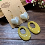 パールハート×ベイクドカラーの大ぶりピアス・イヤリング♡(マスタード)