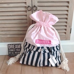 ストライプ×PINK♡巾着バッグ