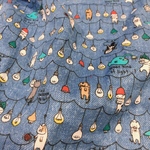 108×50㎝　ダブルガーゼ生地　デニム風　電球ねこ