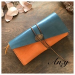 【P様オーダー品】栃木レザーバイカラー長財布＊Camel×Navy紐巻き