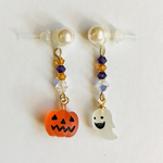 ハロウィン樹脂ピアス【おばけ＆かぼちゃとスワロフスキーの樹脂ピアス】