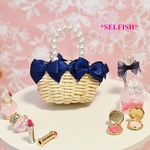 ドールサイズ ＊Navy Blueリボン カゴバッグ＊リカちゃん・ブライス＊