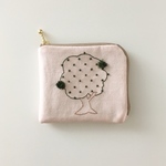 大きな木の刺繍　帆布のミニ財布