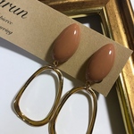 Harun❁﻿アーモンドキャメル×ゴールドフープピアス❁﻿イヤリング
