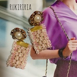 RUKIRIRIA #353 パール×ピンクツイードピアス  秋冬ピアス 大ぶりピアス 大ぶりイヤリング 