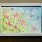 秋のパステルアート　コスモスたなびく秋空
