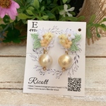 刺繍花アクセサリー 大人可愛いコットンパールが揺れるイヤリング イエロー系