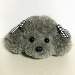 毛糸のぽんぽん　トイプードルのボールチェーンストラップ（グレー・リボン付・サイズ小）