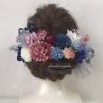 blue pink tulle ribbon ヘッドドレス ウエディング  成人式 髪飾り