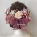 【pomippp様 専用出品】再販 pink natural tulle ribbon ヘッドドレス 成人式 ウエディング   髪飾り