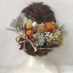 【airi3435様 専用出品】khaki orange gold ribbon tulle ヘッドドレス