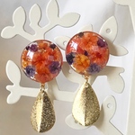 イヤリング ピアス 秋色 パープル オレンジ かすみ草