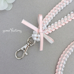リボンレイ　ネックストラップ　サーモンピンク×グレー