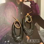 RUKIRIRIA #355 玉付きダークグレーピアス  大ぶりピアス 大ぶりイヤリング 