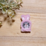 ネコの刺繍ブローチ 〜ウサギの被り物〜