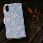 iPhone5/5s/SE/6/7/8/X/XS/6Plus/7Plus/8Plus 手帳型ケース /唐草模様・ブルー