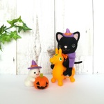 ★ハロウィン★ロディに乗った黒猫さん＆おばけちゃん☆羊毛フェルト