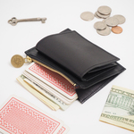 スリム ファスナー ミニ財布（ブラック）牛革【カードがたくさん入る】コンパクト  メンズ レディース ILL1196