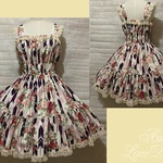 1点物*和柄2段ティアードシャーリング ジャンパースカート★生成×紫/矢絣×花×華(即納品)