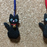 ちりめん細工　黒猫B　ストラップ