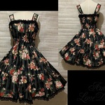 1点物*和柄2段ティアードシャーリング ジャンパースカート★ブラック×黒レース/矢絣×花×華(即納品)