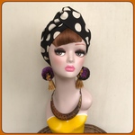 ドット 水玉模様 白黒 モノトーン モード レトロポップ ヘアターバン  ヘアバンド