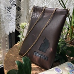 【再販】大きめスマホも入る♪スマホショルダー☆ねこ☆ブラウン☆ベイクドカラー