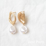 2pcs アシンメトリーピアス パール マットゴールド