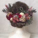 rose pink wine beige black tulle ribbon ヘッドドレス 成人式 ウエディング 髪飾り