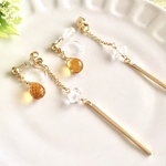 ２way♡ブランデーシトリン＆ハーキマーダイヤモンドの樹脂ノンホールピアス