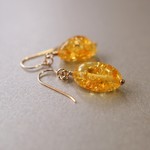 14kgf 天然の宝石☆イエローバルティックアンバー（天然琥珀）ピアス（イヤリング変更可）