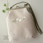 花の刺繍 がま口ポシェット  デイジー コットンパール♪   