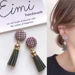 【EIMI】ブラウンチェック×カーキタッセル＊ ピアス/イヤリング