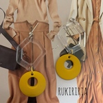 RUKIRIRIA #356 玉付きクリア×イエローピアス  大ぶりピアス 大ぶりイヤリング 