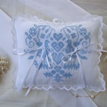 【再販】ring pillow -幸福の鳩＆ハート刺繍-<ブルー>