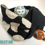 市販のターバンがきついかたへ、白黒ドット×黒ゆるめターバン（ヘアゴム付き）