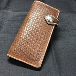 本革長財布　ハンドメイド　手縫い　アンティーク　バスケット型押し　ロングウォレット　小銭入れ　カード入れ