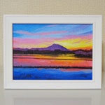油絵原画『燃えるような夕焼け空』　額縁付き