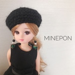 リカちゃん☆ベレー帽×ピアス（ブラック×グリーン）